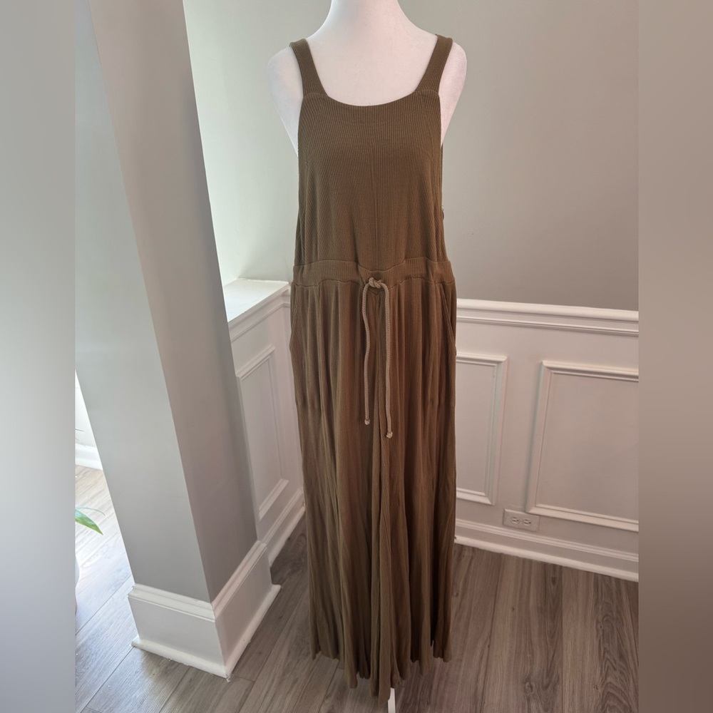 Free People Beach Salopette Shelby Wide Leg Jumpsuit Overall Size XS Army green